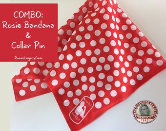BIG SALE! Rosie the Riveter Combo for Adult or Child (A) Rosie the Riveter "We Can Do It" Bandana and (B) Employment Collar Pin. RtR-6.