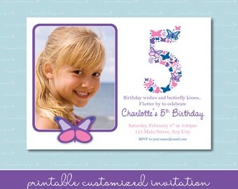 Butterflies Birthday Invitation with Photo