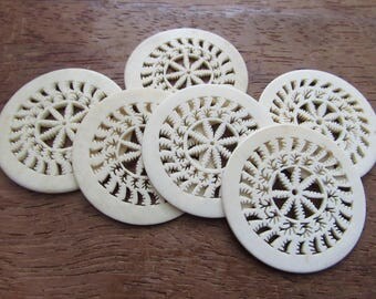 Antique Chinese INDIVIDUAL White Bovine Bone Lattice Gaming Chips Counters Tokens Hand Carved Engraved circa 1900's / English Shop