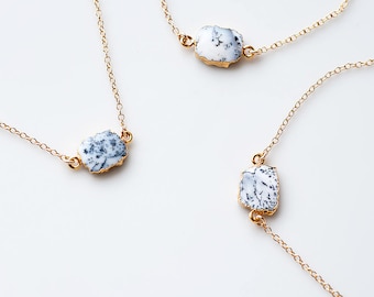Dendrite Opal Gem Slice Necklace, 14k Gold Filled Minimalist Choker, Gemstone Necklace, Bridesmaid Gift, Marble Jewelry, Boho Necklace