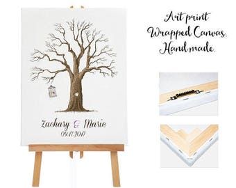 Art print wrapped canvas + 3 ink pads - Wedding Tree Guest Book - Fingerprint - Thumb Tree - 20- 130 guests - Tree print - Canvas print