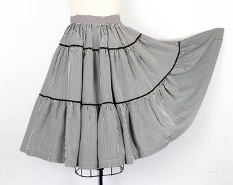 Vintage 1950s circle skirt . Staring at the Sea . black and white striped skirt . full circle skirt