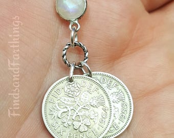 Bridal Sixpence necklace. Wedding COIN NECKLACE. lucky wedding six pence. Tudor Rose. Shamrock. Scottish Thistle. Welsh Leek. Coin jewelry