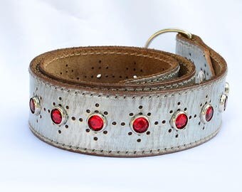 Silver Leather Martingale Dog Collar, Red Leather Martingale Collar, Made to order - Sizes 14-22" inches