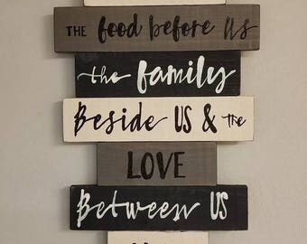 Bless the food before us, the family beside us and the love between us. Rustic sign by Ladybug