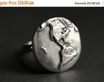 BACK to SCHOOL SALE Earth Ring. World Ring. Pewter Button Ring. Planet Earth Ring. Adjustable Ring. Silver RIng. Handmade Ring. Pewter Ring.