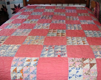 Handmade Patchwork Quilt / Feed Sack Quilt Twin Full Size 1930's