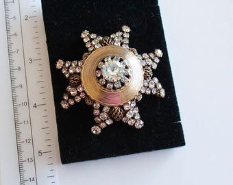 Unsigned Statement Maltese cross Pendant/ Brooch with clear rhinestones#1151