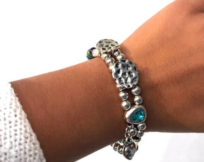 Women leather bracelet with two lines, crystal bead, women bracelet,uno de 50 bracelet style