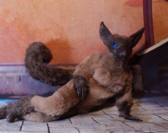 Poseable Siameze oriental cat furry OOAK original Fantasy Soft Sculpture Art Doll