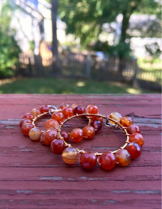 Wire Wrapped Orange Faceted Agate Earrings