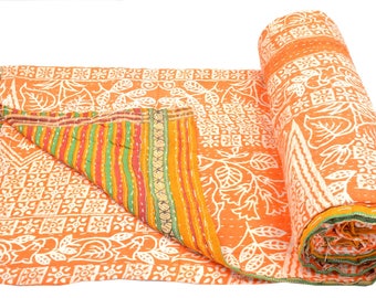 Vintage Kantha Quilt Gudri Reversible Throw Ralli Bedspread Bedding India OG1067