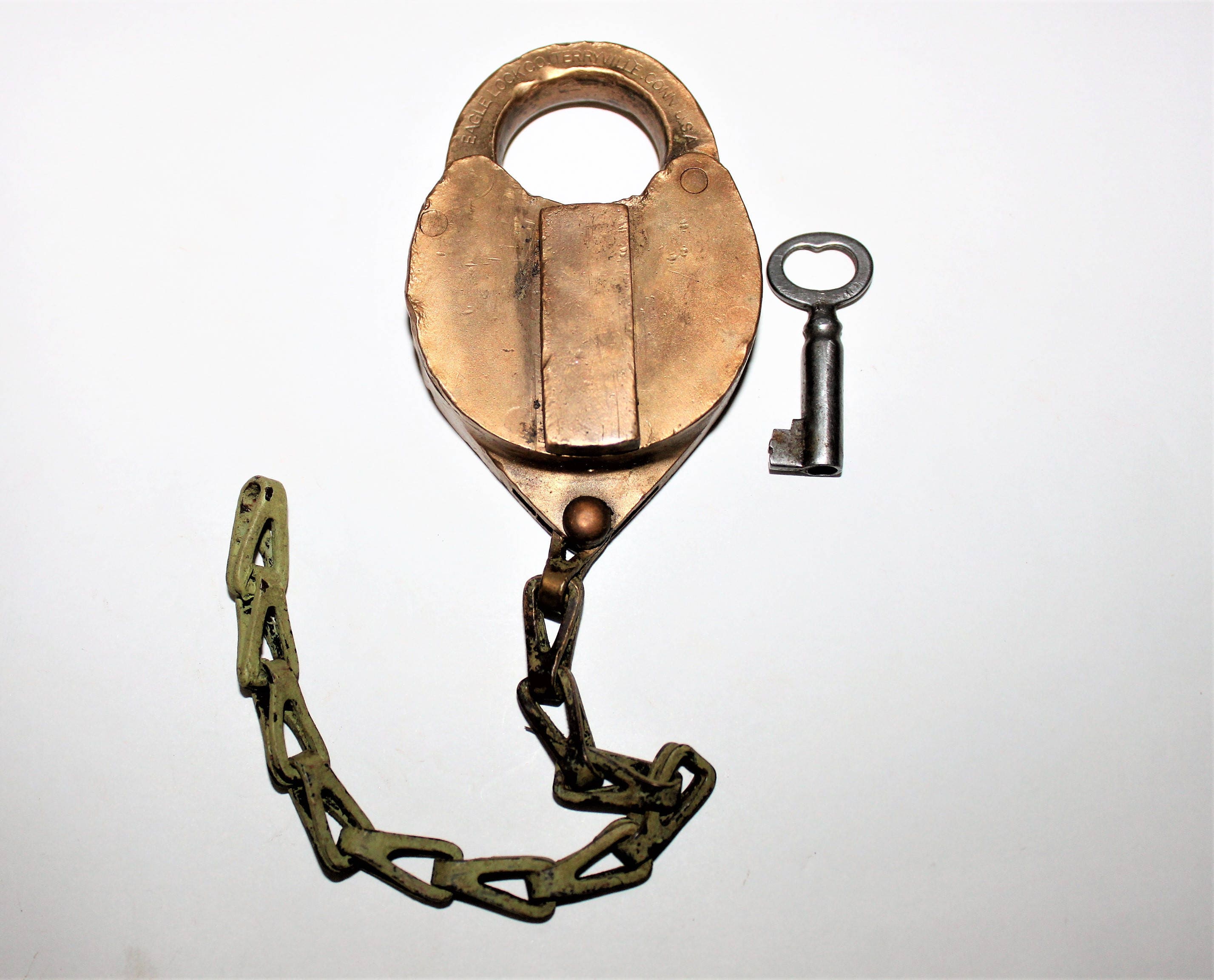 Vintage Brass Eagle Lock Solid Brass Railroad Switch lock with Barrel Key