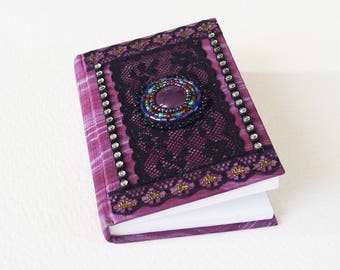 Petit Carnet Précieux Romantique Baroque - Dentelle, Cabochon - Relié pages blanches, couverture marbling - Création d'artiste, pièce unique