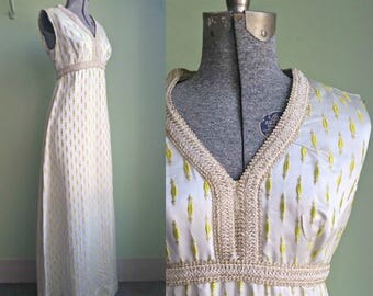 1960s Golden Goddess Maxi Dress - Large