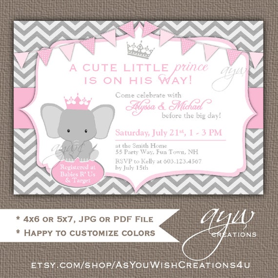 Elephant Baby Shower Invitations Girl 7