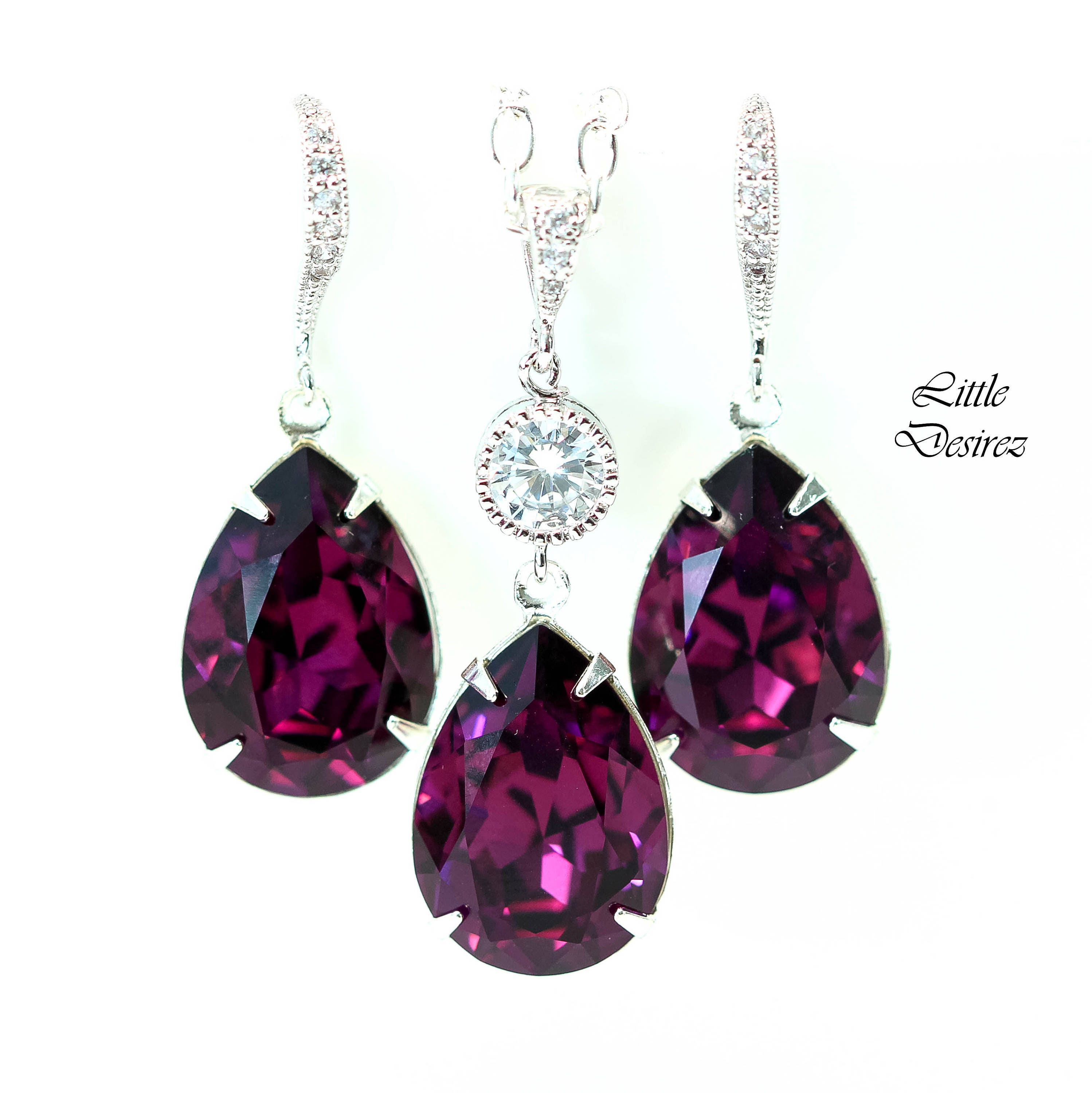 Purple Earrings Necklace Set Amethyst Jewelry Set Swarovski