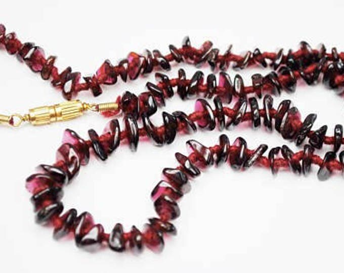 Garnet Rhodolite Bead Necklace - Red gemstone - Hand Knotted - polished garnet chip