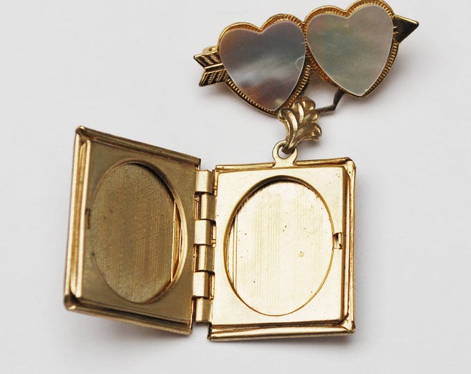 Book Locket Necklace - Mother of Pearl MOP - gold book locket - Boulder dam - Souvenir locket