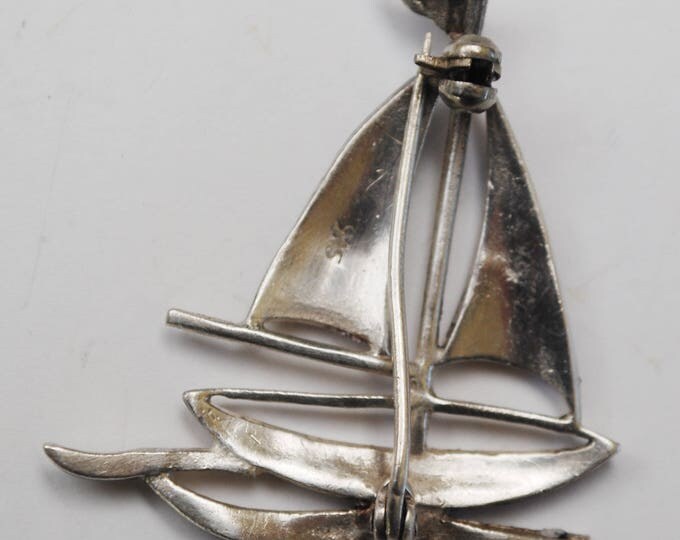 Sterling Sail boat Brooch - Marcasite - Silver Boat - Nautical