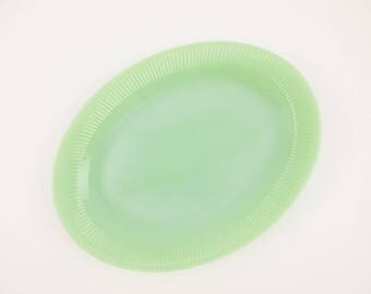An Oval Fire-King Jadeite 'Jane Ray' 12" Platter - Jadeite Green Milk Glass - Large, Serving Platter - Fire King Jadeite - Popular Color
