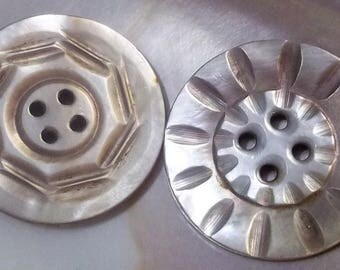2 Vintage Carved Mother of Pearl Buttons-Item# 642