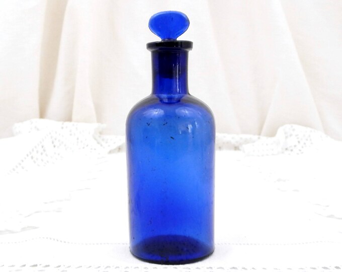 Antique Blue Glass Medicine Apothecary Bottle with Glass Stopper from France 125 ML, French Country Decor, Chemist Decor, Interior, Doctor