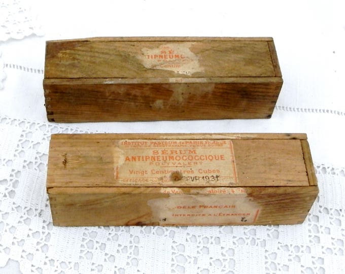2 Antique French Wooden Boxes with Sliding Lids Originally Contained Pneumococcal Vaccine, Apothecary, Doctor French Country Decor, Retro