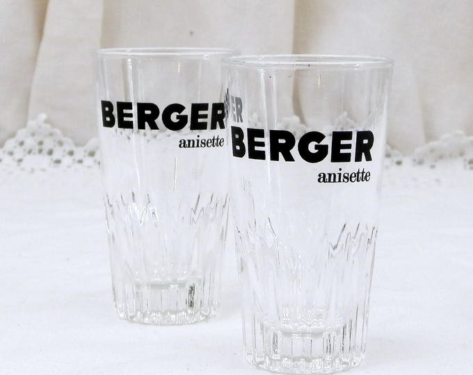Set 2 Small Vintage French Berger Anisette Glasses, Retro French Cote D'Azur Bistro Decor, Pair Anisette Aperitif Momie or Momiette Glasses