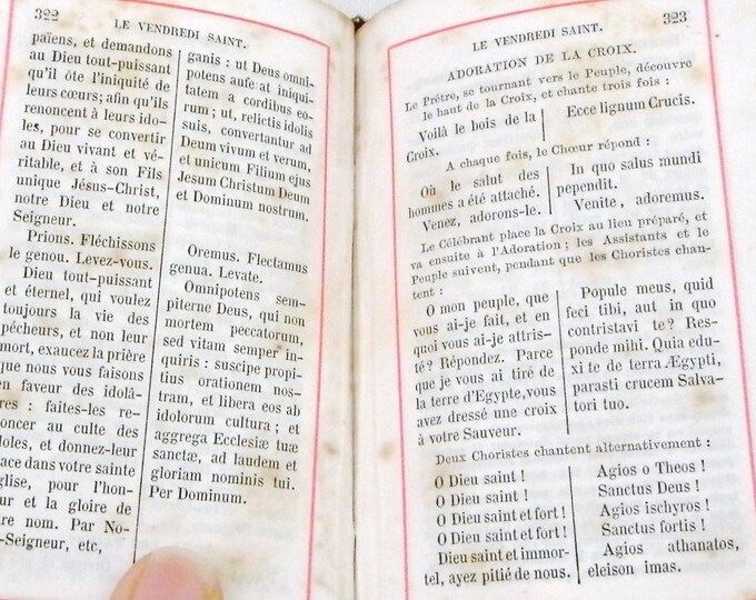 Antique French Religious Book Leather Cover Decorated with Gold Gilt Pattern Printed in 1885 "Paroissien Romain", Liturgy from France Antique French Religious Book Leather Cover Decorated with Gold Gilt Pattern Printed in 1885 "Paroissien Romain", Liturgy from France
