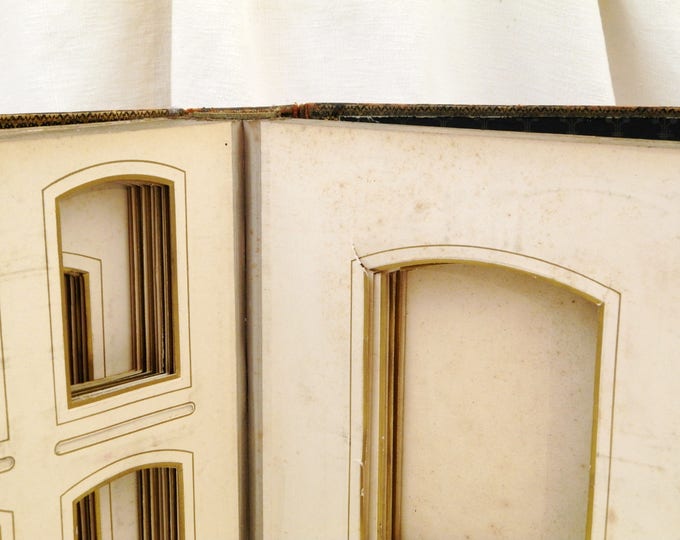 Antique French Leather Bound Photo Portrait Album with Metal Lock and Gold Gilt Edges, Family Photograph Book, Brocante Home Decor