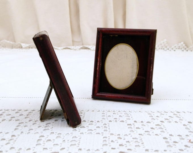 Pair of Matching Tiny Small Antique French Wooden and Glass Portrait Frames, Maroon Picture Frame from France, Victorian Photograph Display