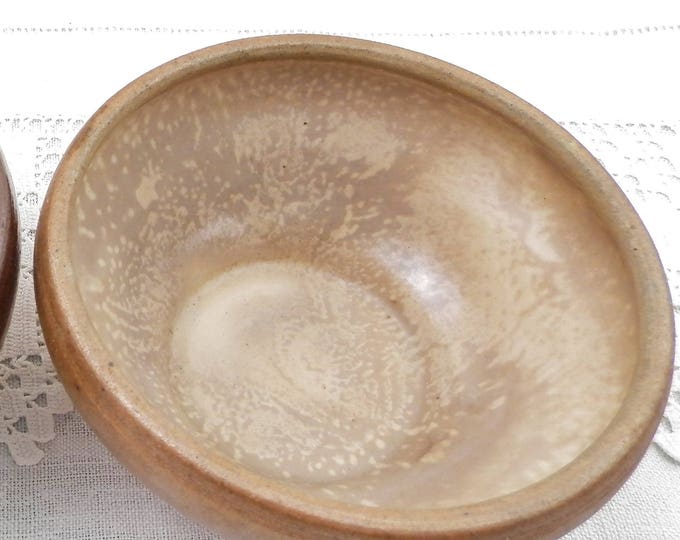 2 Antique Primitive French Rillette du Mans Stoneware Ceramic Bowls, Rustic Pottery Paté Dishes from Rural France, Country Kitchen Decor