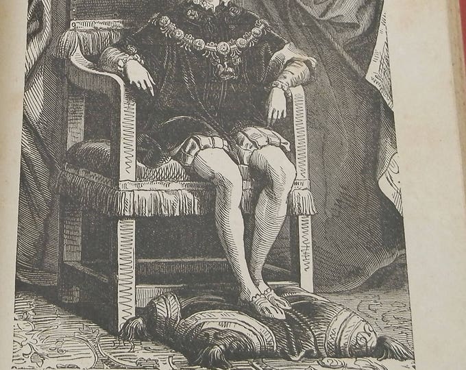 Antique French Historical Book Les Enfants Celebres Famous Children by E J Chaumette, Red Cover Gold and Blue Floral Pattern 6 Illustrations