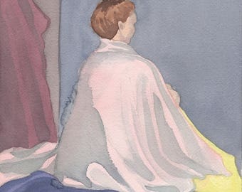 Woman Sitting With Her Back Turned Watercolor Painting One of A Kind