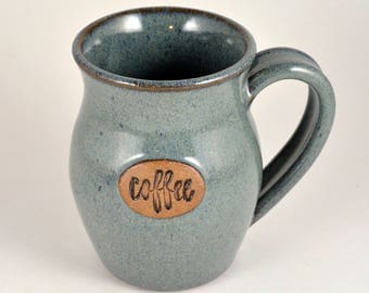 Pottery Mug Ceramic Coffee Cup 12 oz. Handmade Wheel Thrown Stoneware Blue