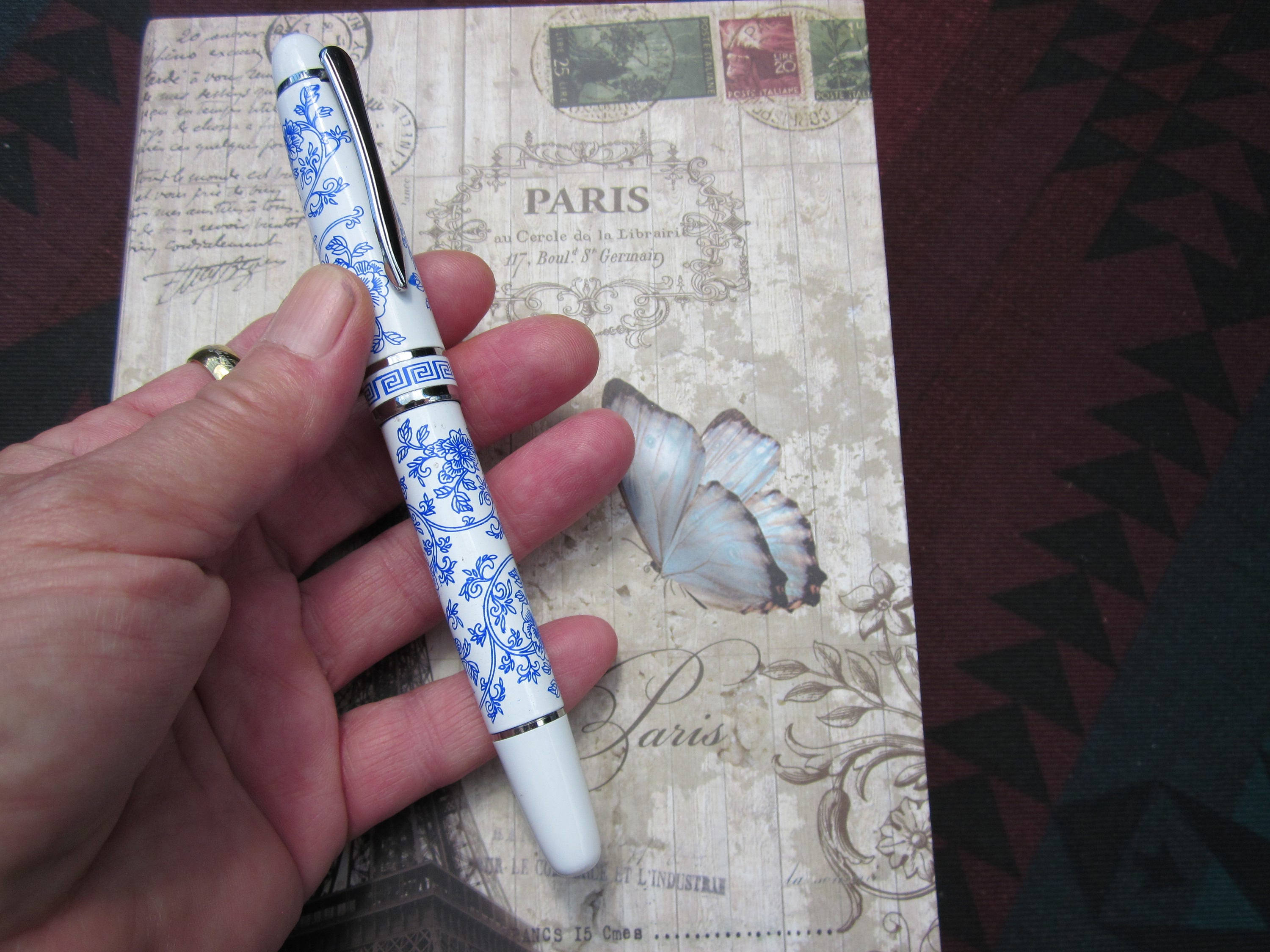 Genius Iridium Germany Floral blue metal Fountain pen + Free Ink Cartridge! from
