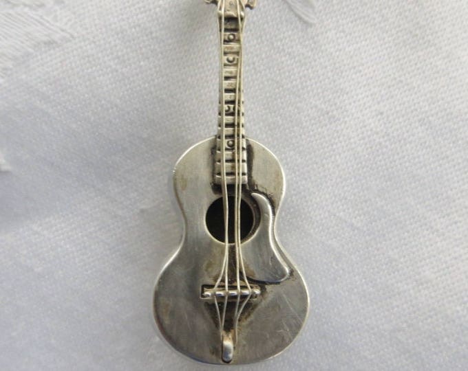 Sterling Guitar Brooch, Signed Beau Sterling, Vintage Guitar Pin, Musical Jewelry
