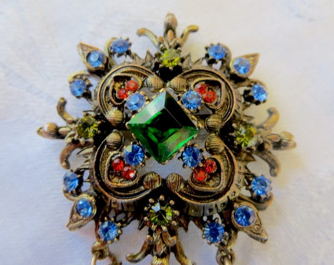 Fleur Di Lis Dangle Brooch, Heraldic Cross Pin, Fleur Di Lis Edges, Tassel Dangles, Heraldic Jewelry