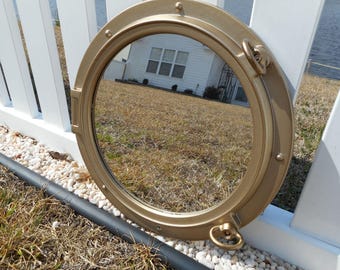 Bronze 15 inch ship port hole / porthole mirror / beach decor / nautical decor