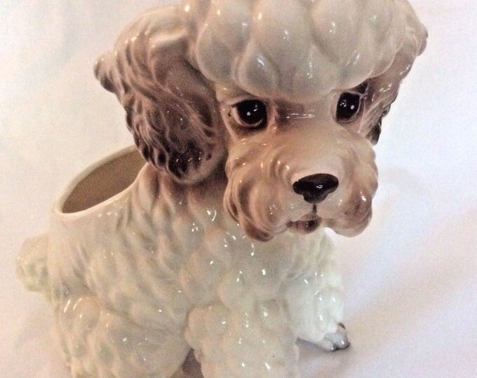 Vintage Relpo Poodle Figurine Planter, Mid Century White Dog Planter