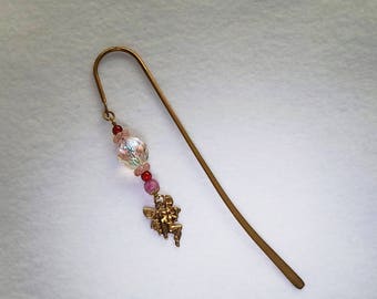 Hand Made Beaded Bookmark Shepherds Hook with Fairy Charm & Beads