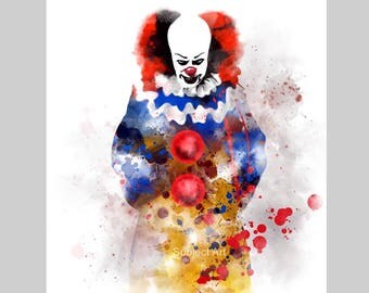 Pennywise Inspired ART PRINT illustration, Clown, IT, Movie, Stephen King, Horror, Film, Wall Art, Home Decor