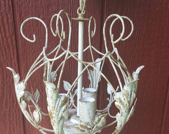 Vintage white metal shabby chic chandelier