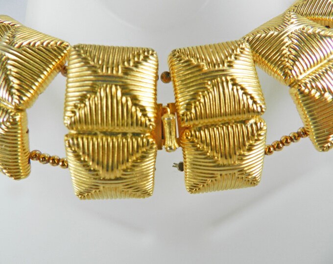 RARE William DELILLO Gold Choker Necklace, Delillo Signed Authentic Collar Necklace, Vintage Collectible Runway fashion Statement Jewelry