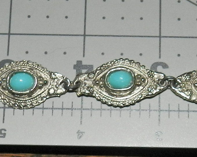 Antique BOHO Turquoise Silver Link Bracelet, Jerusalem, Israel, Boho Jewelry, Gift Idea, Vintage Jewelry Jewellery, Spring Trend