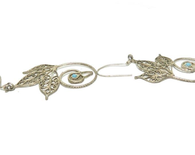 Vintage Sterling Silver 925 Marsala Filigree Scroll Swan Drop Dangle Earrings, Antique Sterling Silver Jewelry Jewellery, Gift for Her
