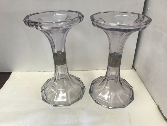 Lavender glass candle holders