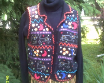Vintage Embroidered Halloween Sweater Vest, size S Petite (4 to 8), by Studio, Halloween Vest 8, Button Halloween Vest, Halloween Top