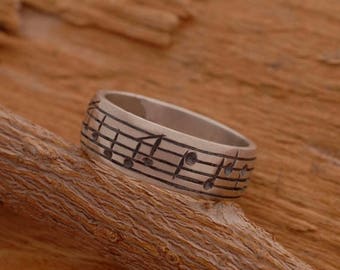 15%OFF-Ships on Sept15 Sterling Silver Music Note Ring, Music Ring, Mens Ring, Note Ring, Music Lover Gift DA27